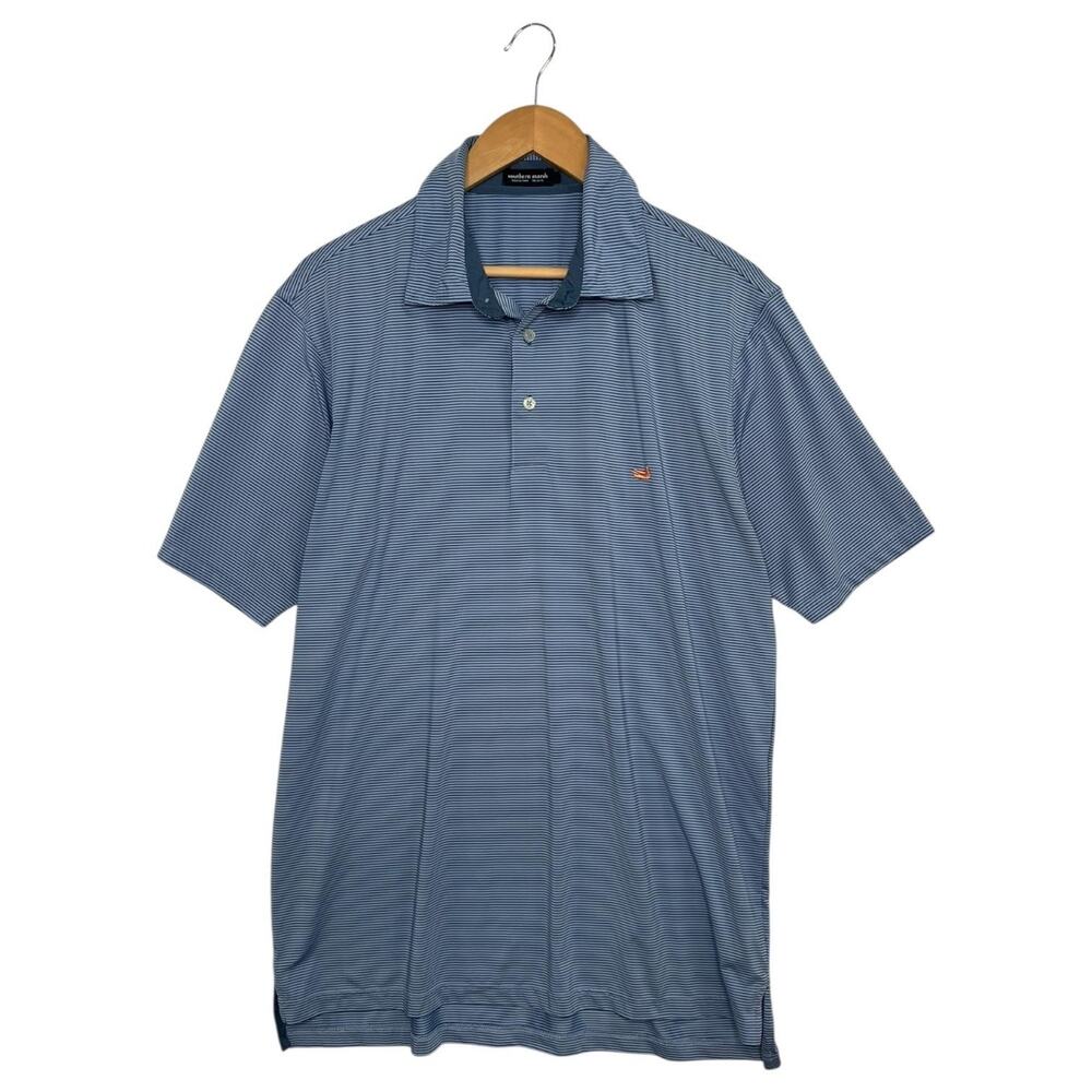Southern Marsh Polo Shirt Mens Medium Blue Stripe Mallard Golf Casual Preppy